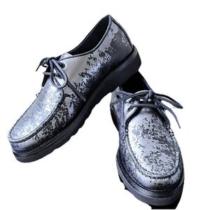 Sperry x Pleasures Captains Oxford Black Leather Silver Metallic Mens7.5 NEW$140